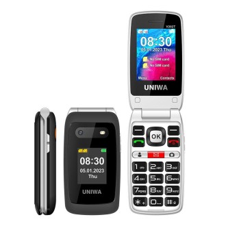 UNIWA V202T 4G Flip Style Phone, 2.4 inch Unisoc T107 Cat.1, SOS, FM, Dual SIM Cards, 21 Keys(Black)