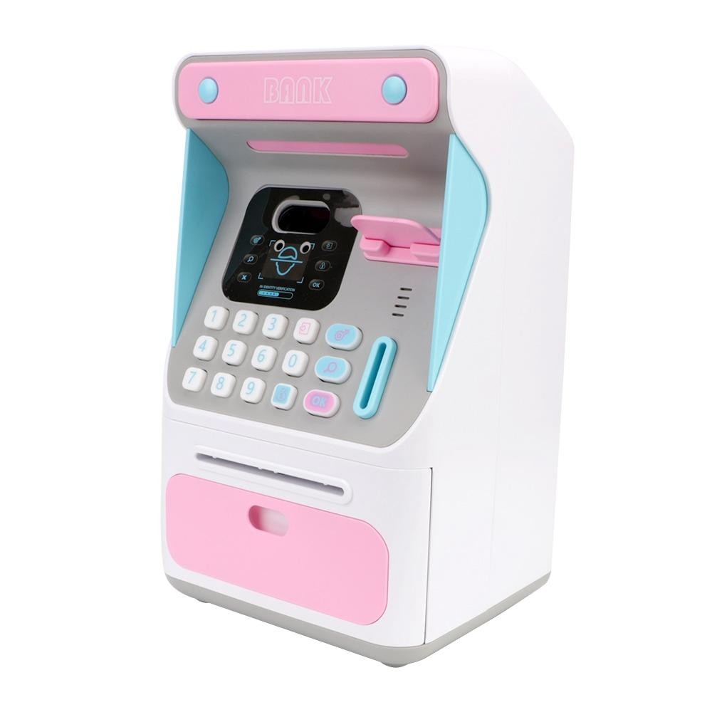 8010 Simulated Face Recognition ATM Machine Piggy Bank Password Automatic Rolling Money Safe Piggy Bank,Style: Rechargeable Vers