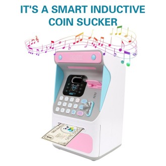 8010 Simulated Face Recognition ATM Machine Piggy Bank Password Automatic Rolling Money Safe Piggy Bank,Style: Rechargeable Vers