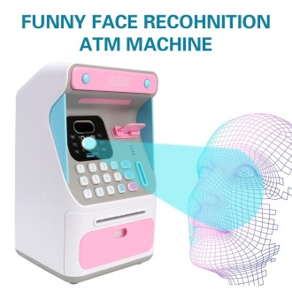 8010 Simulated Face Recognition ATM Machine Piggy Bank Password Automatic Rolling Money Safe Piggy Bank,Style: Rechargeable Vers