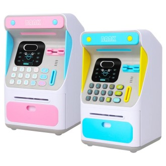 8010 Simulated Face Recognition ATM Machine Piggy Bank Password Automatic Rolling Money Safe Piggy Bank,Style: Rechargeable Vers