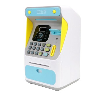 8010 Simulated Face Recognition ATM Machine Piggy Bank Password Automatic Rolling Money Safe Piggy Bank,Style: Blue