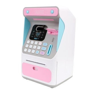 8010 Simulated Face Recognition ATM Machine Piggy Bank Password Automatic Rolling Money Safe Piggy Bank,Style: Pink