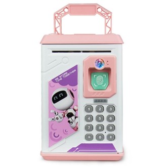 Children Cartoon Simulation Human Face Fingerprint Music Chinese British Switch Piggy Bank, Specification： Battery (Pink)