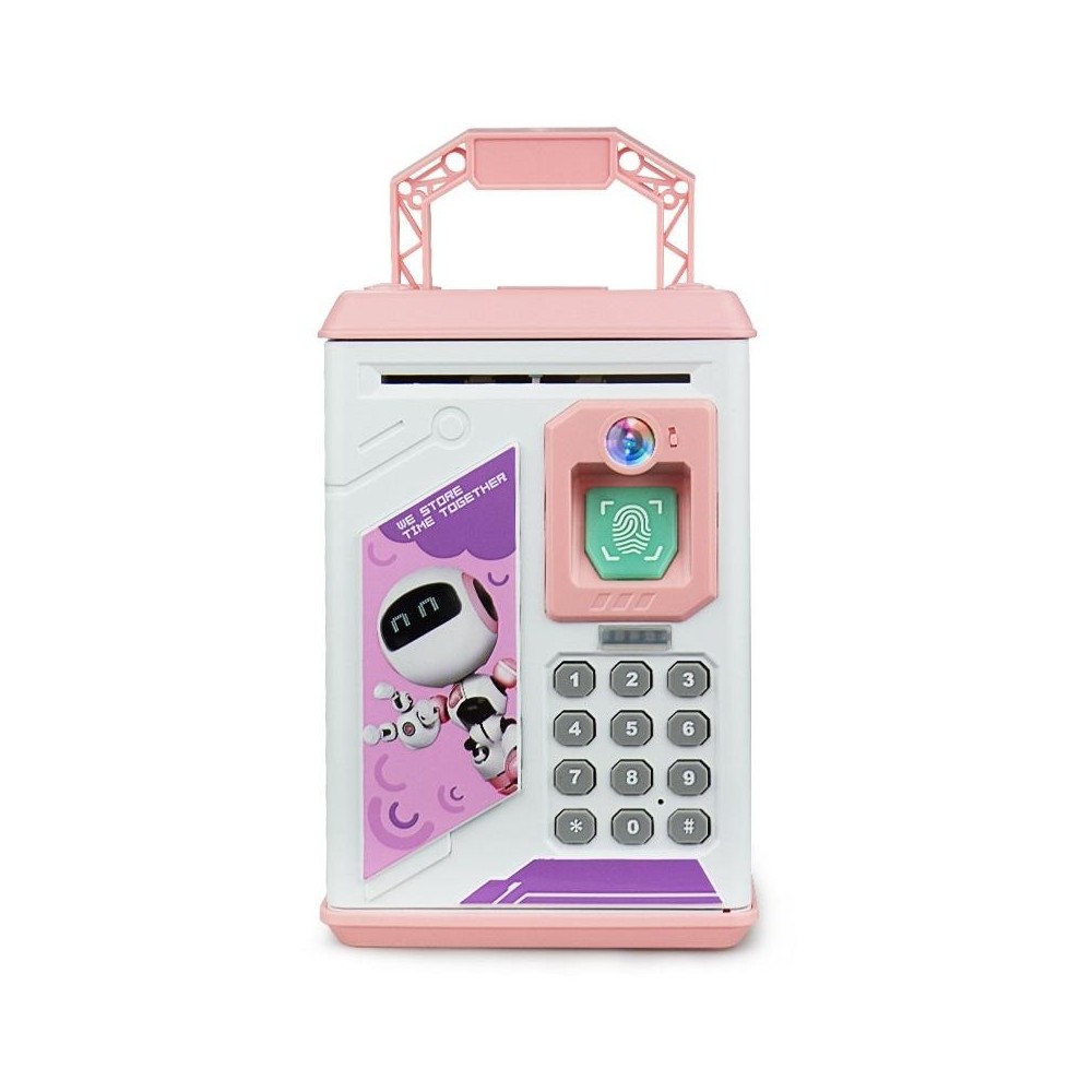 Children Cartoon Simulation Human Face Fingerprint Music Chinese British Switch Piggy Bank, Specification： Battery (Pink)