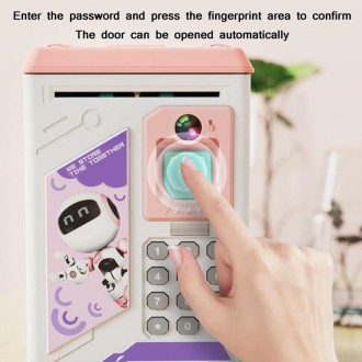 Children Cartoon Simulation Human Face Fingerprint Music Chinese British Switch Piggy Bank, Specification： Battery (Pink)