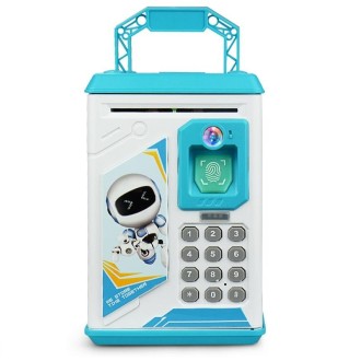 Children Cartoon Simulation Human Face Fingerprint Music Chinese British Switch Piggy Bank, Specification： Battery (Blue)