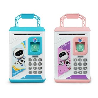 Children Cartoon Simulation Human Face Fingerprint Music Chinese British Switch Piggy Bank, Specification： Battery (Blue)