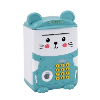 Cartoon Mouse Fingerprint Password Money Box Simulation ATM Piggy Bank (Blue)