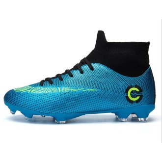 Outdoor High-top Non-slip Soccer Cleats Training Sneakers for Men, Size:37(2039 Blue Long Nail)