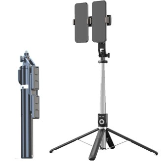 360-Degree Rotating Foldable Bluetooth Selfie Sticks Live Stand, Spec: P220 TK (Double Clip)