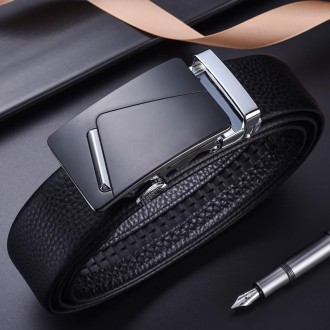 125cm Men Leather Automatic Buckle Belt Business Style Waist Band(K901 Silver)