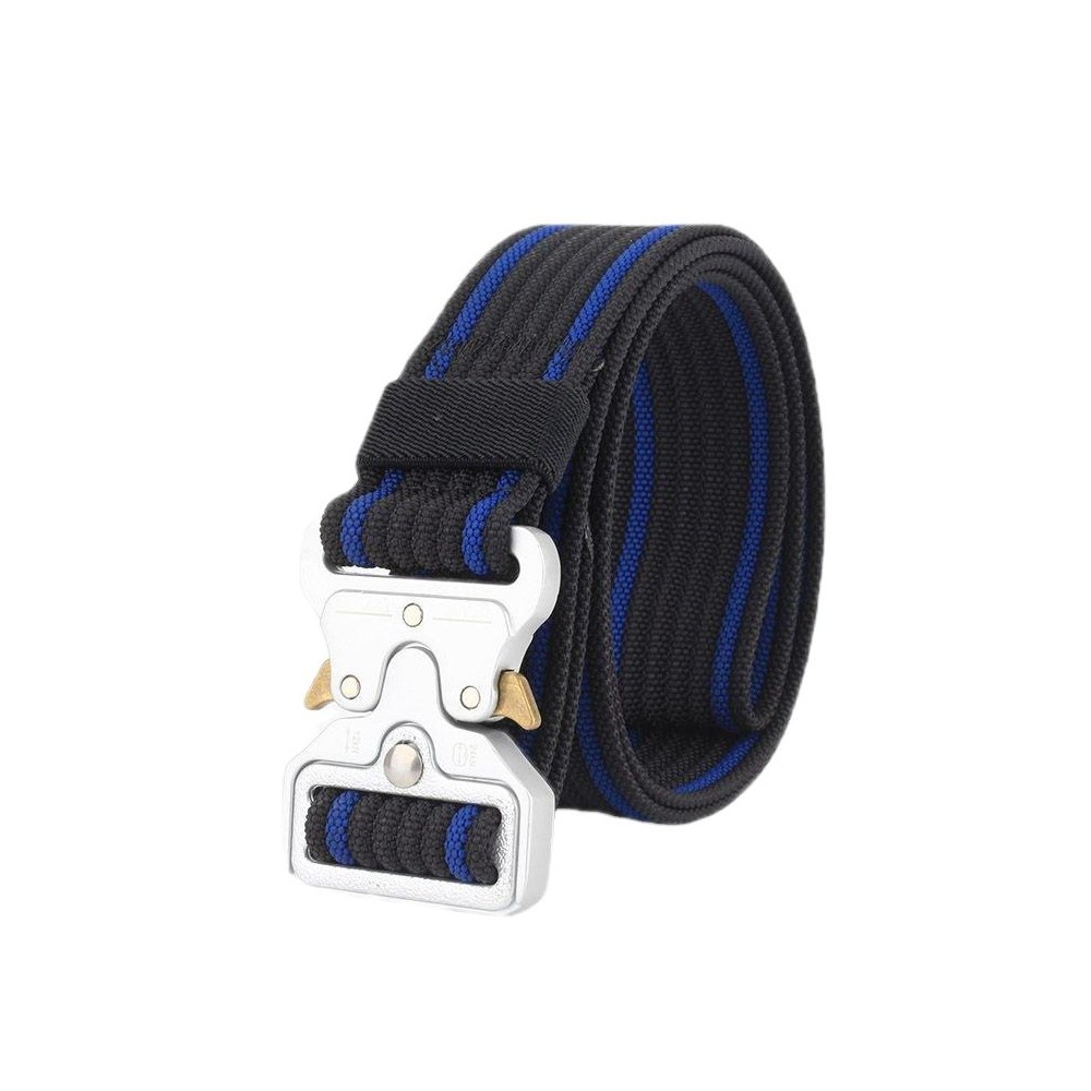 Braided Nylon Belt With Quick Release Buckle(Black Blue Edge)