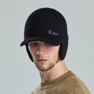 Men Outdoor Ear Protection Woolen Cap Warm Thickened Baseball Cap(Black)