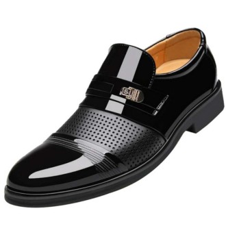 Men Summer Hole Shoe Slip-on Dress Business Shoes, Size:48(Black Sandals)