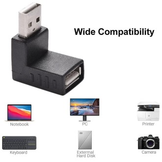 USB 2.0 AM to AF Adapter with 90 Degree Angle(Black)