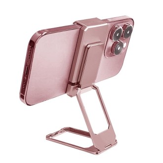 Back Clip Double Ring Magnetic Metal Folding Phone Bracket Desktop Lazy Ring Phone Holder(Rose Gold)