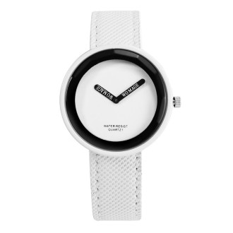 Simple Style Round Dial Matte Leather Strap Quartz Watch for Men / Women(White)