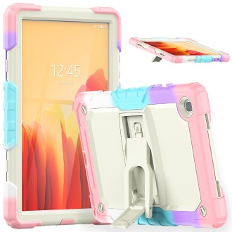 Shockproof Colorful Silicone + Beige PC Tablet Protective Case with Holder & Shoulder Strap For Samsung Galaxy Tab A7 2020 T500(