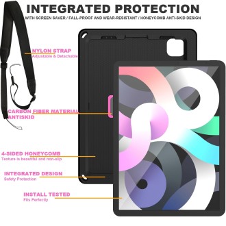 EVA + PC Tablet Case with Shoulder Strap For iPad Pro 11 inch 2020 / 2018 / Air 5 / Air 4(Black + Rose Red)