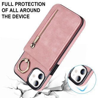 For Samsung Galaxy S21 Ultra 5G Retro Ring and Zipper RFID Card Slot Phone Case(Pink)