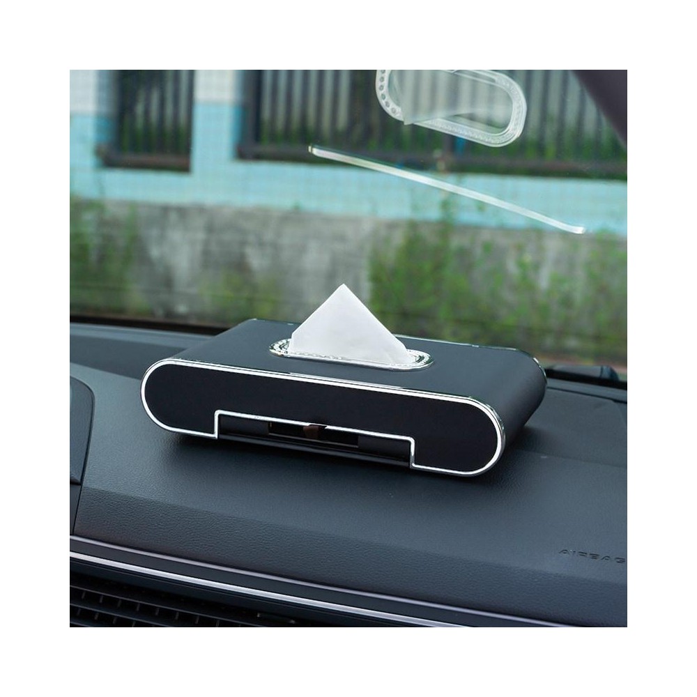 Car Dashboard Diamond Paper Towel Box with Temporary Parking Phone Number Card & Phone Holder(Black)