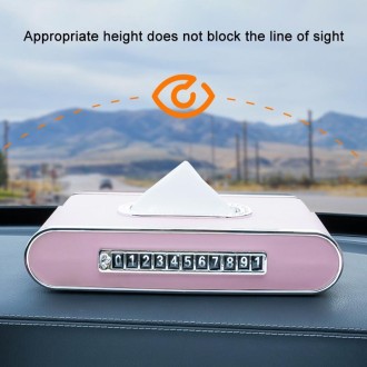 Car Dashboard Diamond Paper Towel Box with Temporary Parking Phone Number Card & Phone Holder(Black)