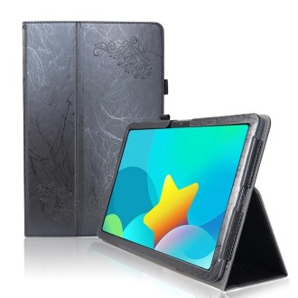 For TCL NxtPaper 11 Flower Embossed Leather Tablet Case with Handrest Strap & Pen Slot(Black)