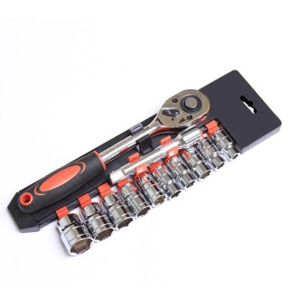 CY-0028 12 PCS/Set Auto Repair Tool Ratchet Quick Socket Wrench Hardware Box Combination, Model: 3/8 Middle Fly