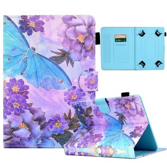 For 7 inch Coloured Drawing Leather Tablet Case(Peony Butterfly)