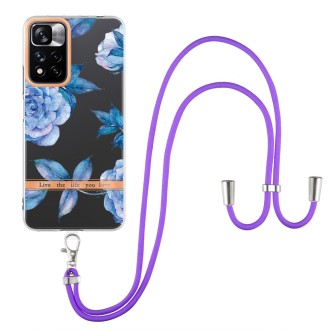 For Xiaomi Redmi Note 11 Pro / Redmi Note 11 Pro+ Flowers Series TPU Phone Case with Lanyard(Blue Peony)