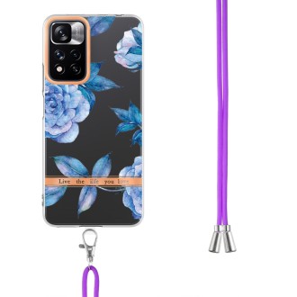 For Xiaomi Redmi Note 11 Pro / Redmi Note 11 Pro+ Flowers Series TPU Phone Case with Lanyard(Blue Peony)