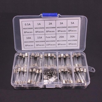 72pcs /Box 6x30mm Glass Fuse 0.5A-30A Insurance Pipe /