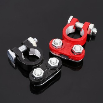 2 PCS Positive and Negative Car U Shape Metal Battery Connectors Terminals Clamps Clips, L Size, Inner Diameter: 16mm (Black + R