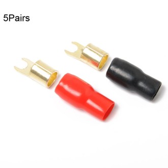 5 Pairs Car Audio Power Ground Wire Fork Terminals Brass 4 Gauge 5/16 inch Connectors Red and Black Boots