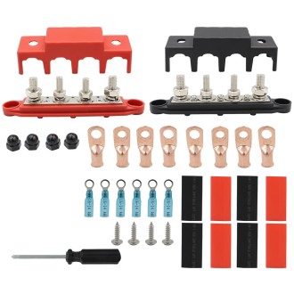 CP-4018 M10+M8 Power Distribution Block Terminal Studs Set with Terminals(Black + Red)