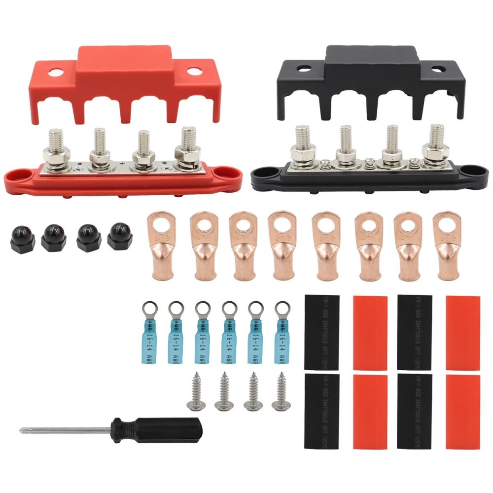 CP-4018 M10+M8 Power Distribution Block Terminal Studs Set with Terminals(Black + Red)