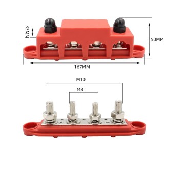 CP-4018 M10+M8 Power Distribution Block Terminal Studs Set with Terminals(Black + Red)