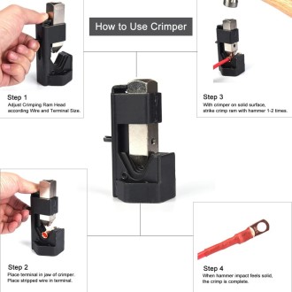 Car Battery Cable Hammer Crimper Hammer Lug Crimper Tool Pliers with T2 Copper 2 x 5/16 Heavy-duty Cold-pressed Wire Terminals