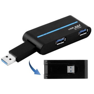 180 Degree Rotating USB 3.0 USB Hub Folding USB 4 Ports Splitter(Black)