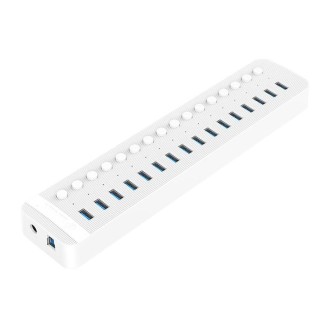 ORICO CT2U3-16AB Plastic Stripes 16 Ports USB 3.0 HUB with Individual Switches, Plug:UK Plug(White)