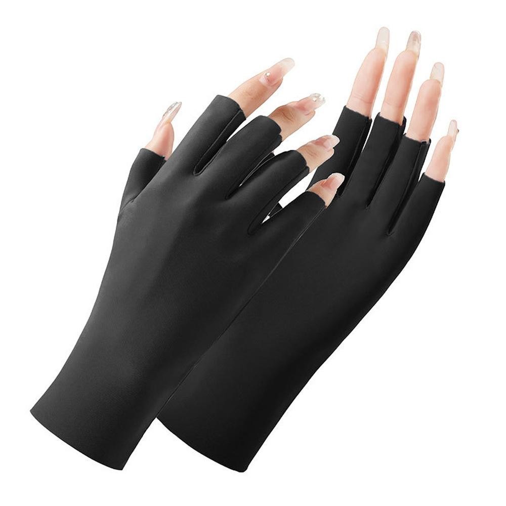 Ladies Sunscreen Gloves Half Finger Ice Silk Gloves,Style: Cent Finger(Black)