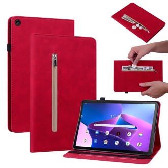 For Lenovo Tab M10 10.1 3rd Gen Skin Feel Solid Color Zipper Leather Tablet Case(Red)