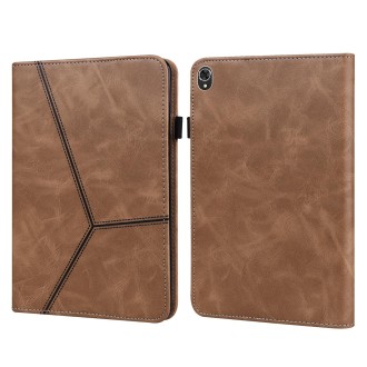 For Lenovo Tab K10 / M10 Plus / M10 FHD Plus Solid Color Embossed Striped Leather Case(Brown)