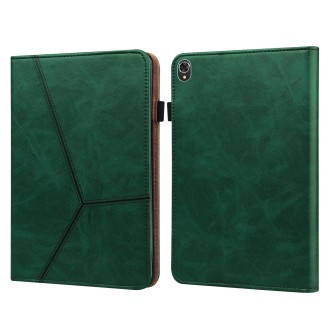 For Lenovo Tab K10 / M10 Plus / M10 FHD Plus Solid Color Embossed Striped Leather Case(Green)