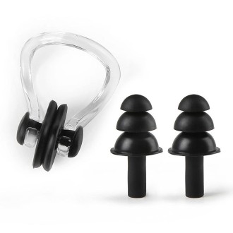 Earplugs Nose Clip Silicone Set Swimming Waterproof Equipment(Black)