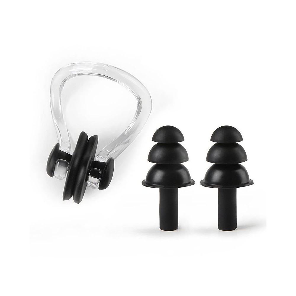 Earplugs Nose Clip Silicone Set Swimming Waterproof Equipment(Black)