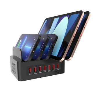 YFY-A52 100W 2.4A 7 x USB Ports Smart Charging Station with Phone & Tablet Stand