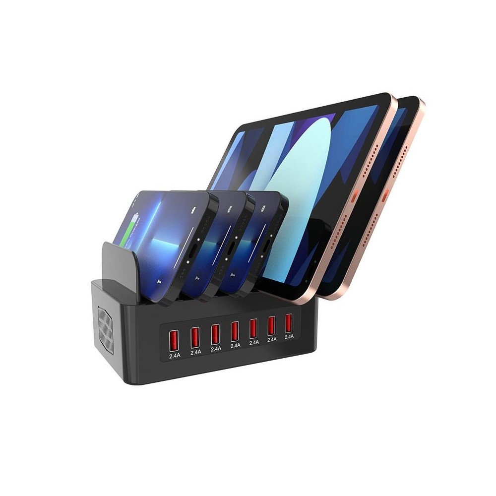 YFY-A52 100W 2.4A 7 x USB Ports Smart Charging Station with Phone & Tablet Stand