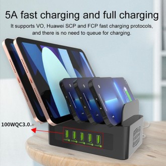 YFY-A52 100W 2.4A 7 x USB Ports Smart Charging Station with Phone & Tablet Stand